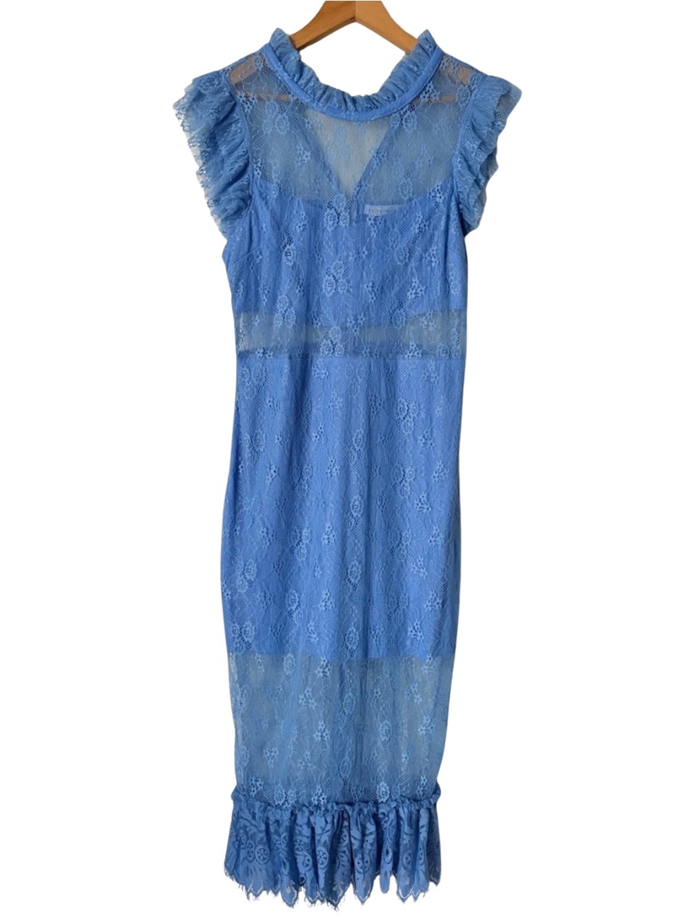 Endless Rose blue Lace sheer lined midi Dress, Medium